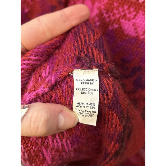Vintage Alpaca Connection Nordic Knit Cardigan Vibrant Pink Purple Sweater Small - Picture 9 of 9